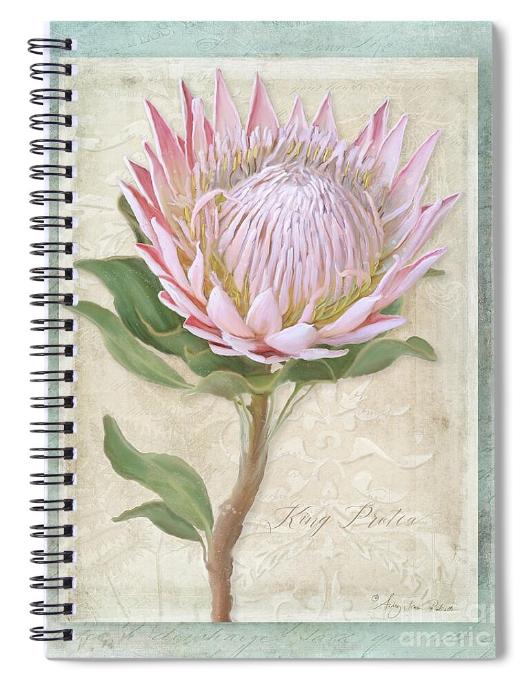 Botanical Floral Spiral Notebook featuring the painting King Protea Blossom - Vintage Style Botanical Floral 1 by Audrey Jeanne Roberts