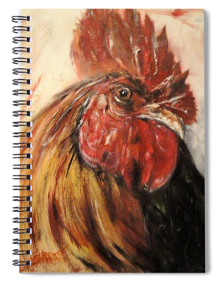  Portrait Of A Rooster Spiral Notebook featuring the painting King Rooster by Chuck Gebhardt