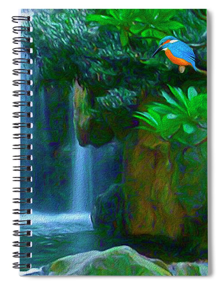 Kingfisher Spiral Notebook featuring the digital art KingFisher Falls by Walter Colvin