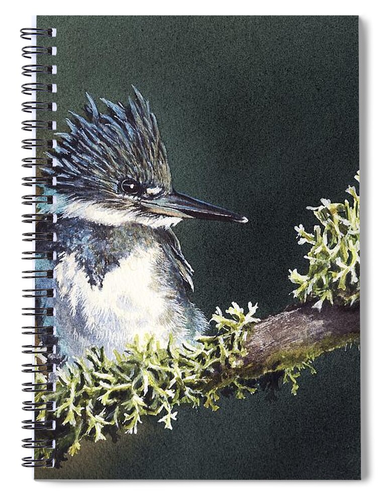 Bird Spiral Notebook featuring the painting Kingfisher II by Greg and Linda Halom