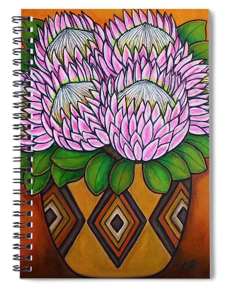 Protea Flower Spiral Notebook featuring the painting Kings of the Cape by Lisa Lorenz
