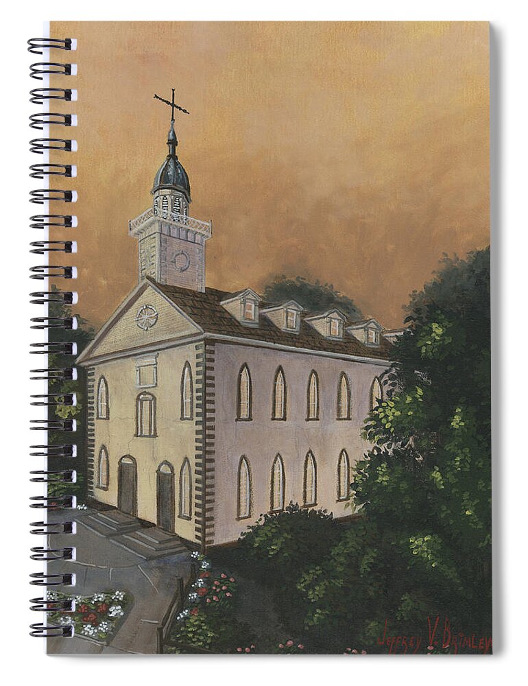 Lds Spiral Notebook featuring the painting Kirtland Temple by Jeff Brimley