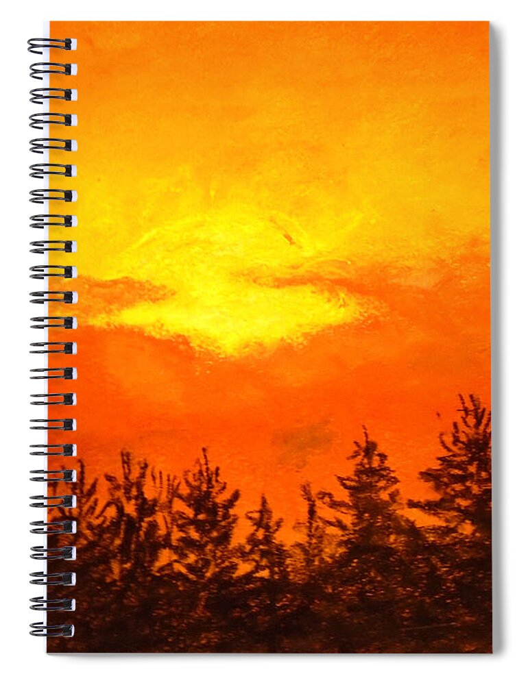 Chromatic Sunset Spiral Notebook featuring the drawing Kissed Pines by Jen Shearer