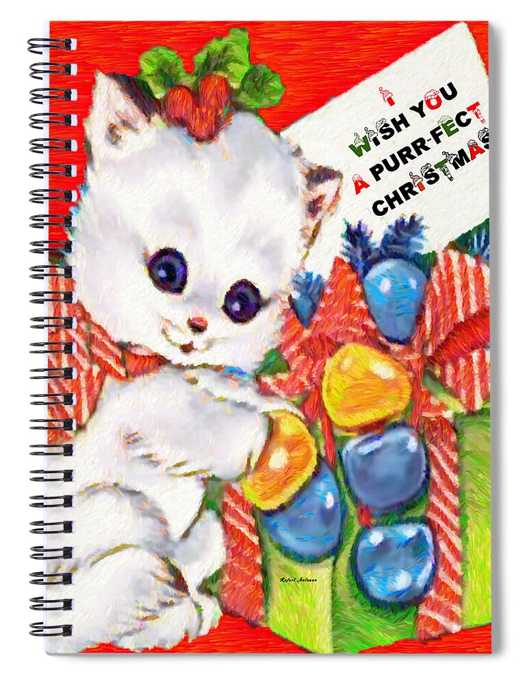 Rafael Salazar Spiral Notebook featuring the digital art Kitty at Christmas time by Rafael Salazar