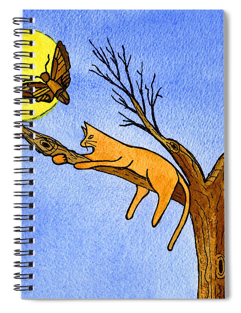 Cat Spiral Notebook featuring the painting Kitty Moth and Moonlight by Norma Appleton