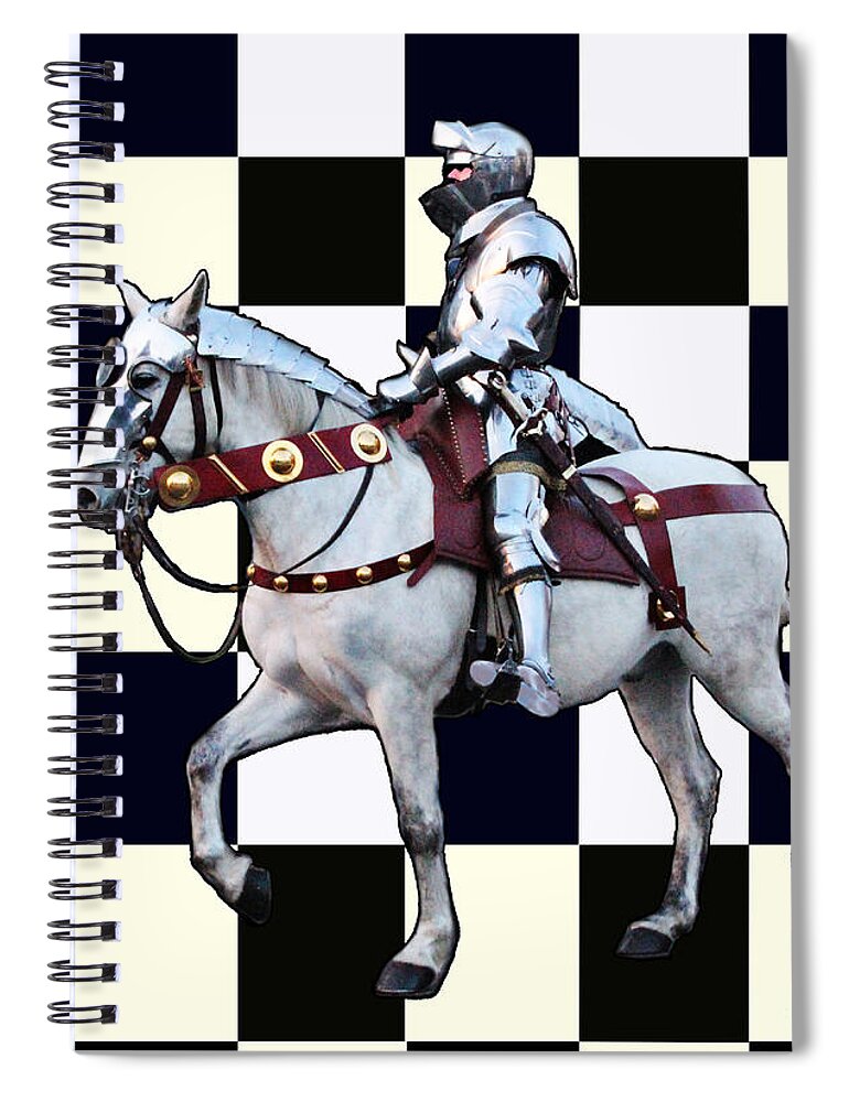 Knight Spiral Notebook featuring the photograph Knight on white horse with Chess board by Tom Conway