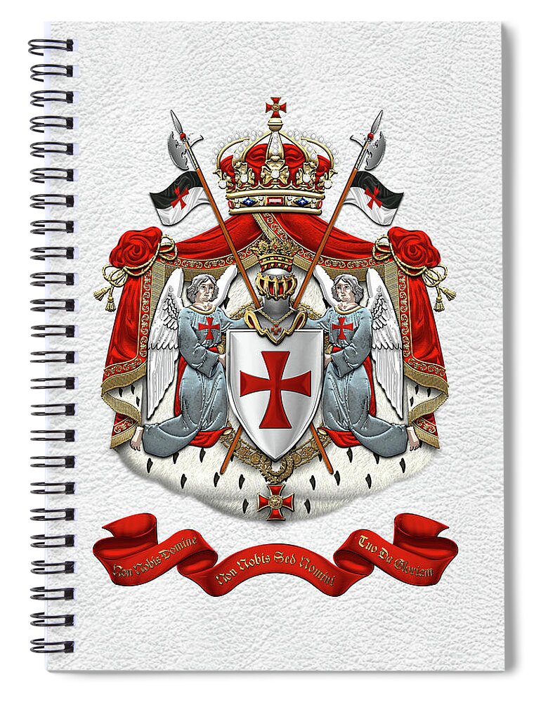 'ancient Brotherhoods' Collection By Serge Averbukh Spiral Notebook featuring the digital art Knights Templar - Coat of Arms over White Leather by Serge Averbukh