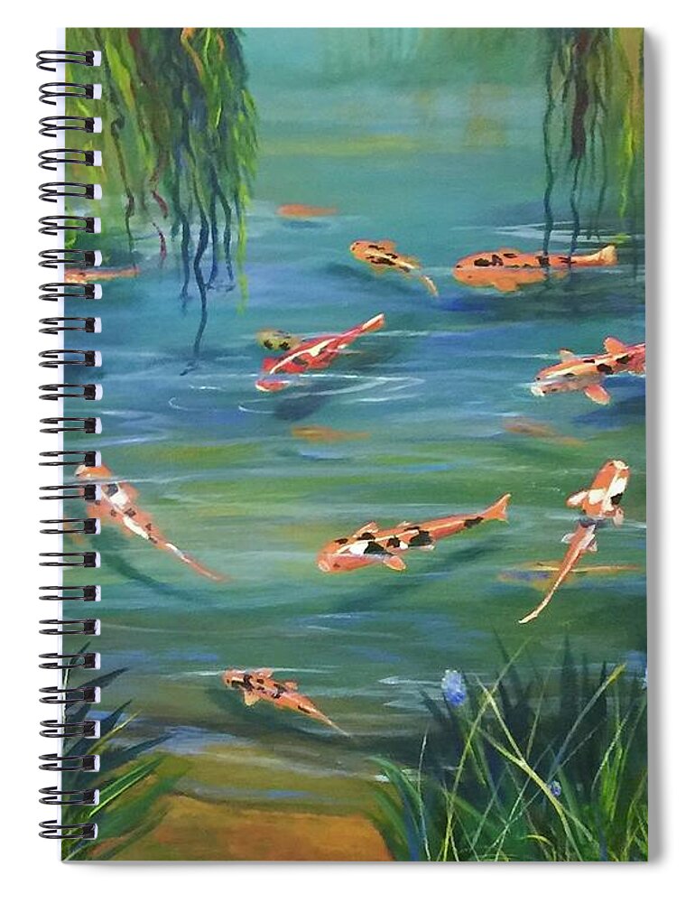 Koi Spiral Notebook featuring the painting Koi In The Willows by Jane Ricker
