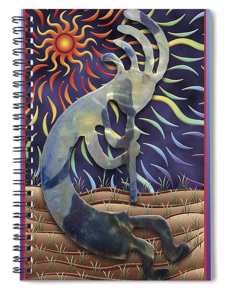 Rhythm Song And Dance Spiral Notebook featuring the digital art Kokopelli Spring by Becky Titus