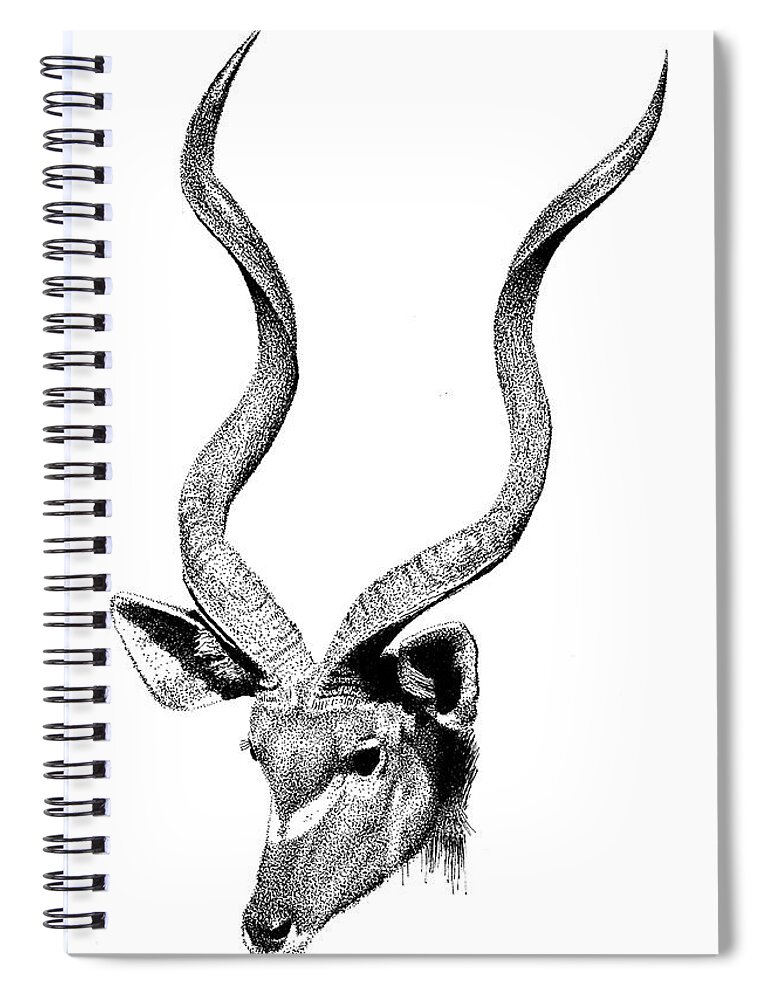 Kudu Spiral Notebook featuring the drawing Kudu by Scott Woyak