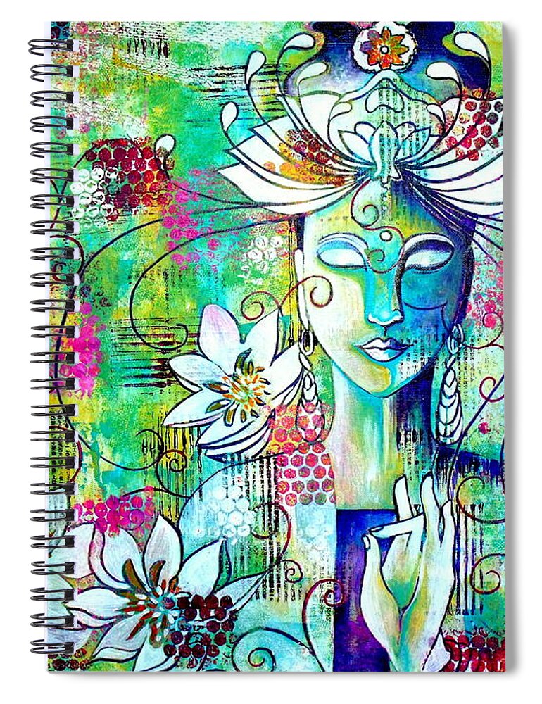 Julie-hoyle Spiral Notebook featuring the painting Kwan Yin by Julie Hoyle