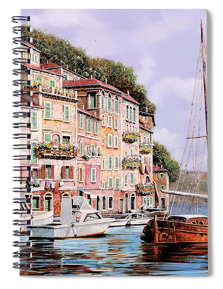 Landscape Spiral Notebook featuring the painting la barca rossa a Portofino by Guido Borelli
