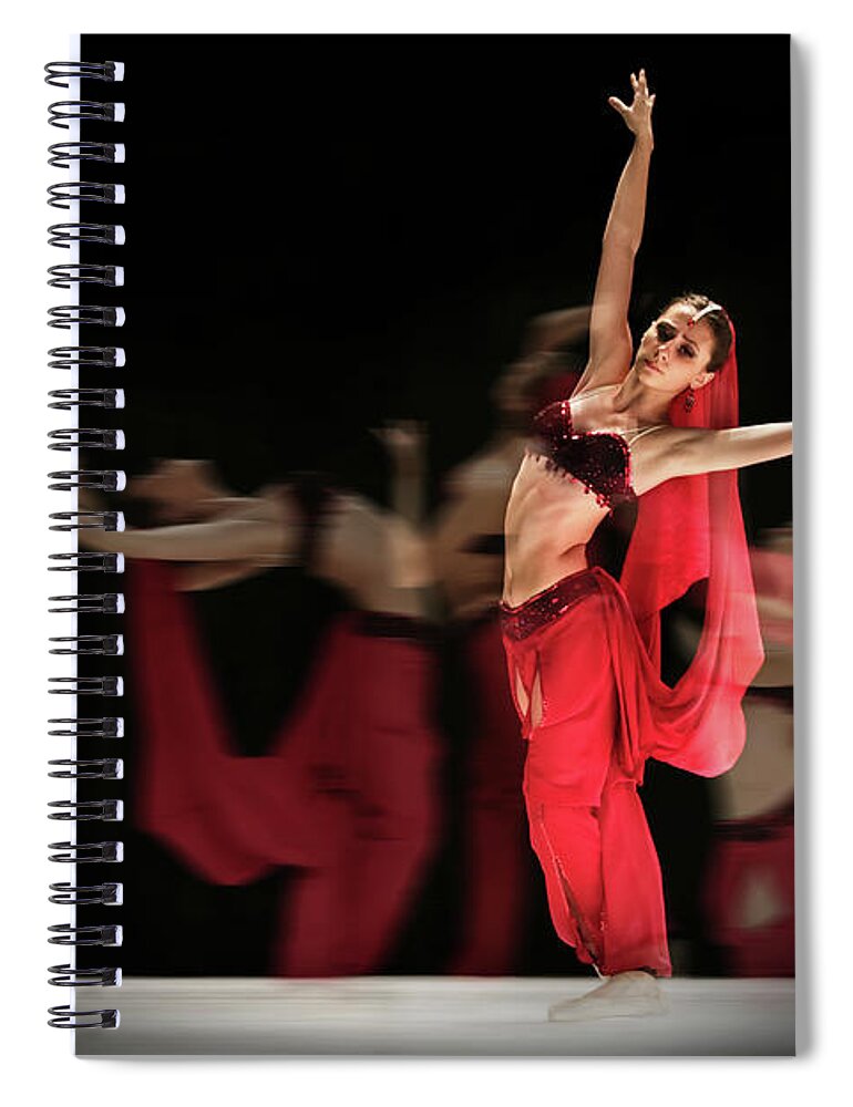 Ballet Spiral Notebook featuring the photograph La Bayadere Ballerina in red tutu ballet by Dimitar Hristov