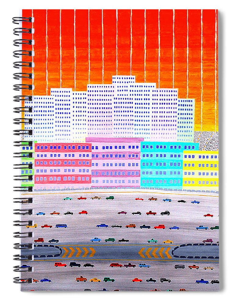 3d Spiral Notebook featuring the painting L.A. Cityscape by Jesse Jackson Brown