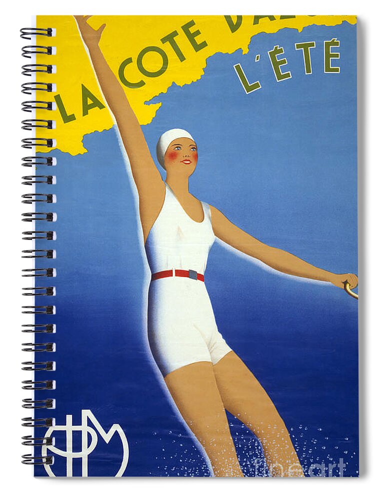 Cote Spiral Notebook featuring the painting La Cote d'Azur l'ete Vintage Poster Restored by Vintage Treasure