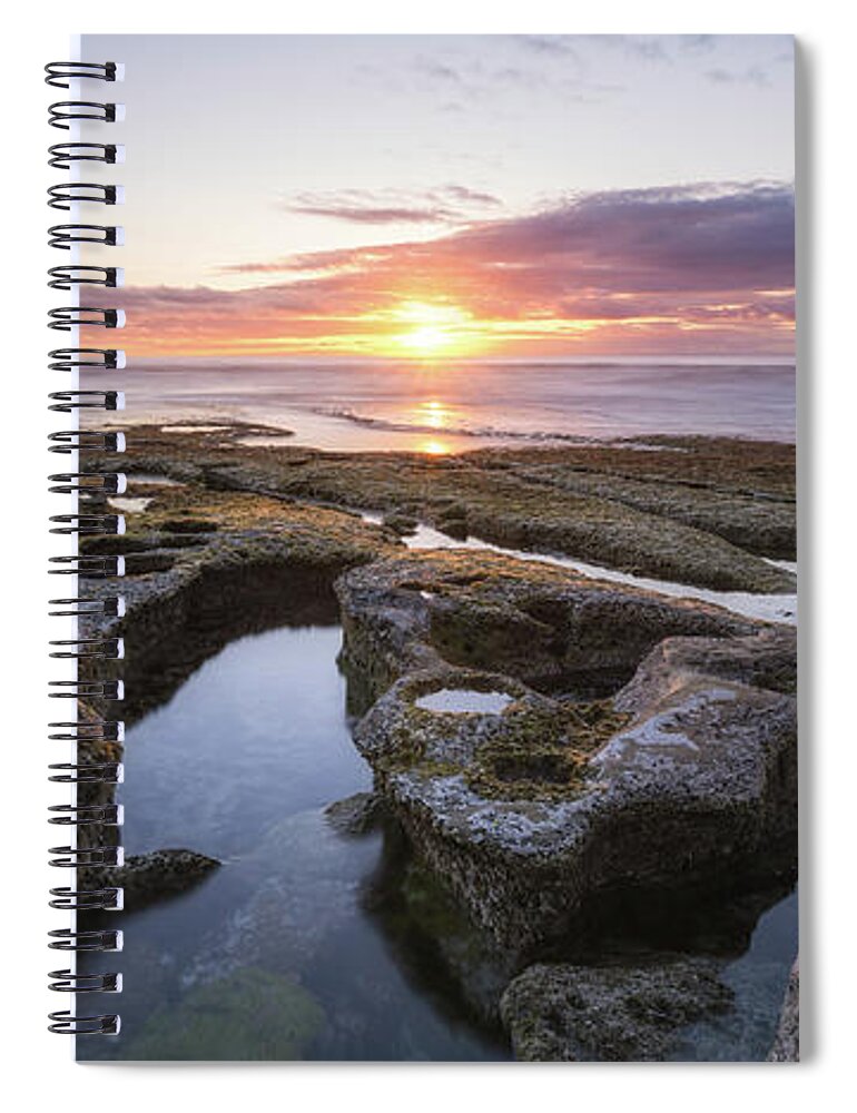 La Jolla Spiral Notebook featuring the photograph La Jolla Tide Pool Sunset Pano by Michael Ver Sprill