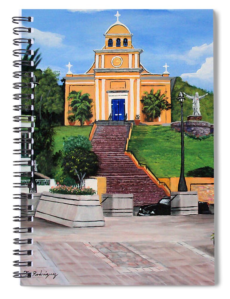 La Plaza De Moca Spiral Notebook featuring the painting La Plaza De Moca by Luis F Rodriguez