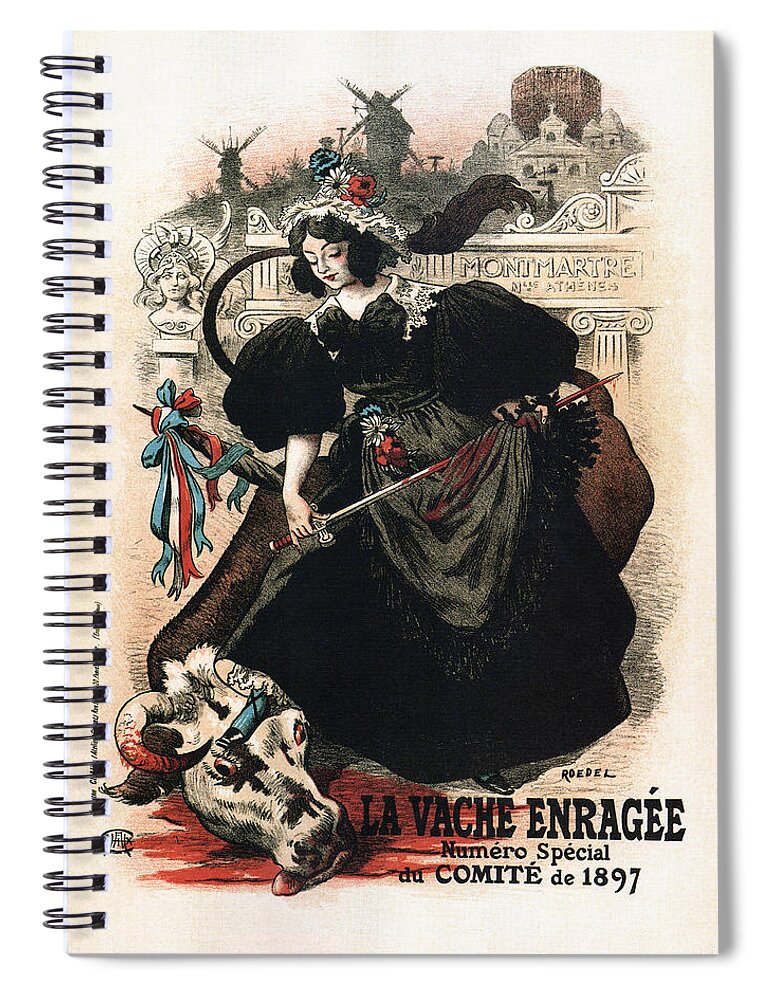 Vintage Spiral Notebook featuring the mixed media La Vacke Engragee - Magazine Cover - Vintage Art Nouveau Poster by Studio Grafiikka