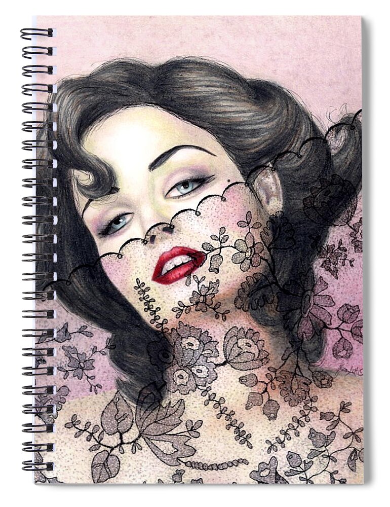 Colored Pencil Spiral Notebook featuring the drawing Lacy Seduction by Scarlett Royale