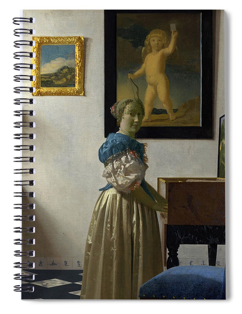 Johannes Vermeer Spiral Notebook featuring the painting Lady Standing At A Virginal by Johannes Vermeer