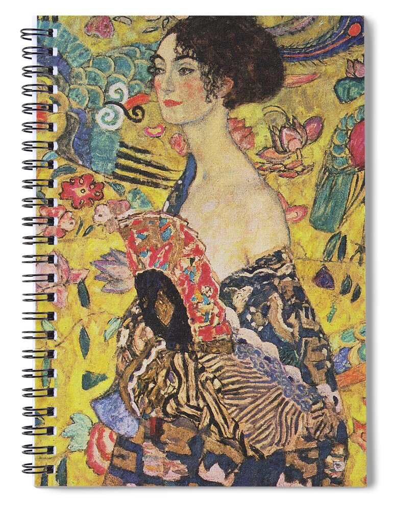 Gustav Klimt Spiral Notebook featuring the painting Lady With Fan by Gustav Klimt
