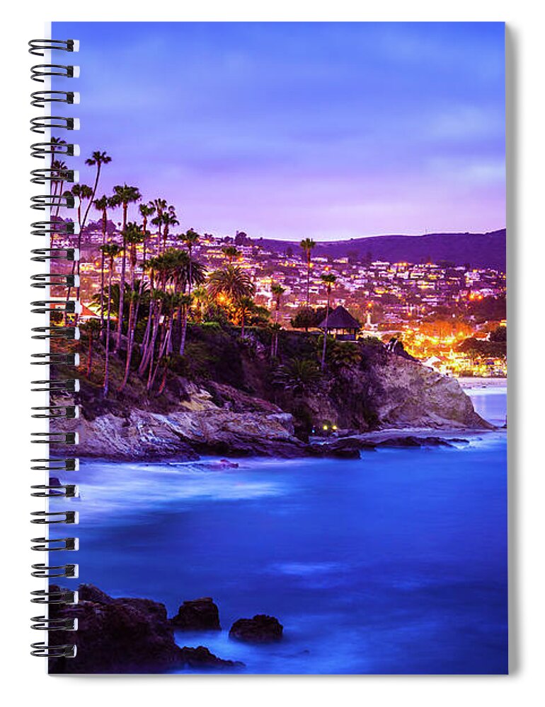 America Spiral Notebook featuring the photograph Laguna Beach California City at Night Picture by Paul Velgos