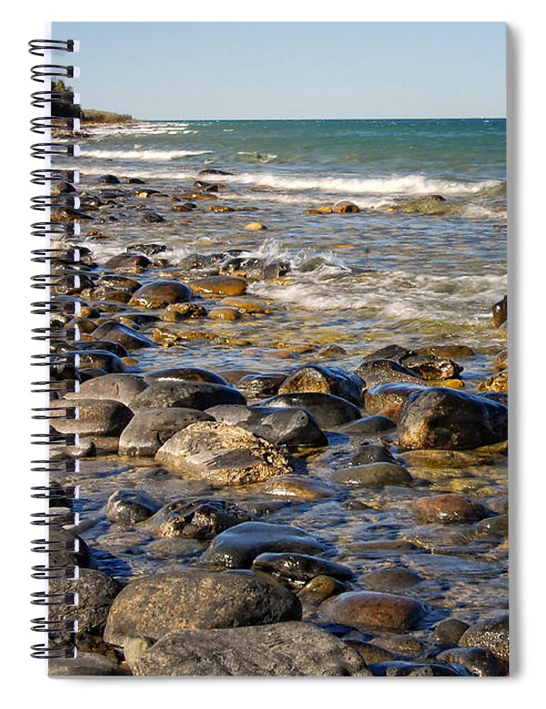 Lake Huron Spiral Notebook featuring the photograph Lake Huron Rocky Coast by Peg Runyan