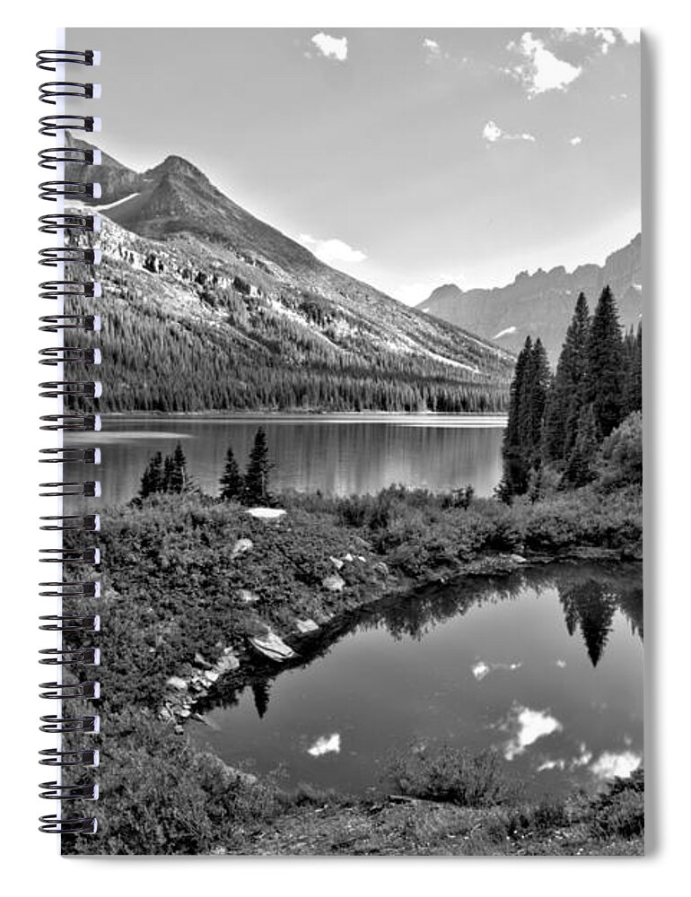 Josephine Spiral Notebook featuring the photograph Lake Josephine Summer Sunset Black And White by Adam Jewell