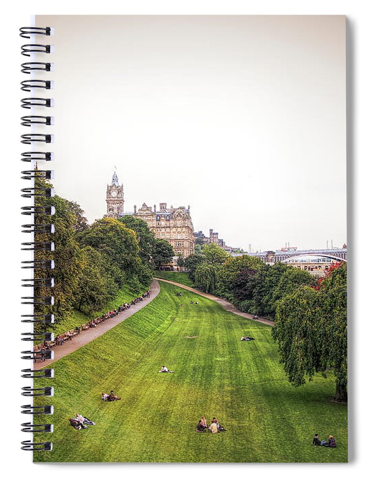 Edinburgh Spiral Notebook featuring the photograph Landscape Greens Architecture People Park by Chuck Kuhn