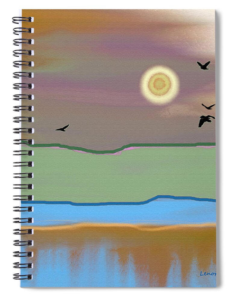 Minimal Spiral Notebook featuring the painting Landscape with Crows - Color by Lenore Senior