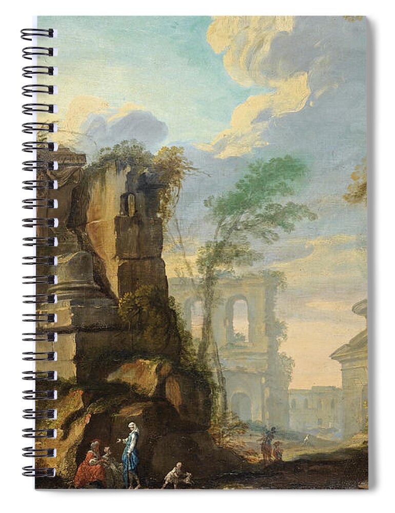 Jean Barbault Spiral Notebook featuring the painting Landscape with Figures among Roman Ruins by Jean Barbault