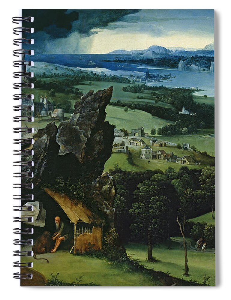 Joachim Patinir Spiral Notebook featuring the painting Landscape with Saint Jerome by Joachim Patinir