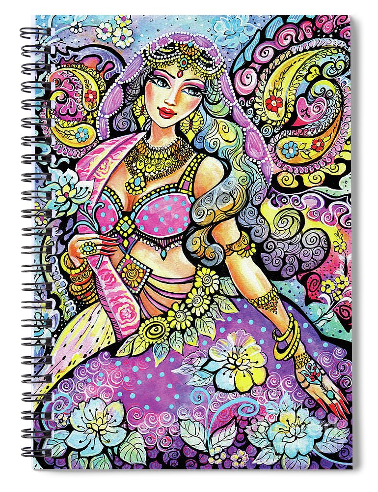 Indian Dancer Spiral Notebook featuring the painting Purple Paisley Flower by Eva Campbell