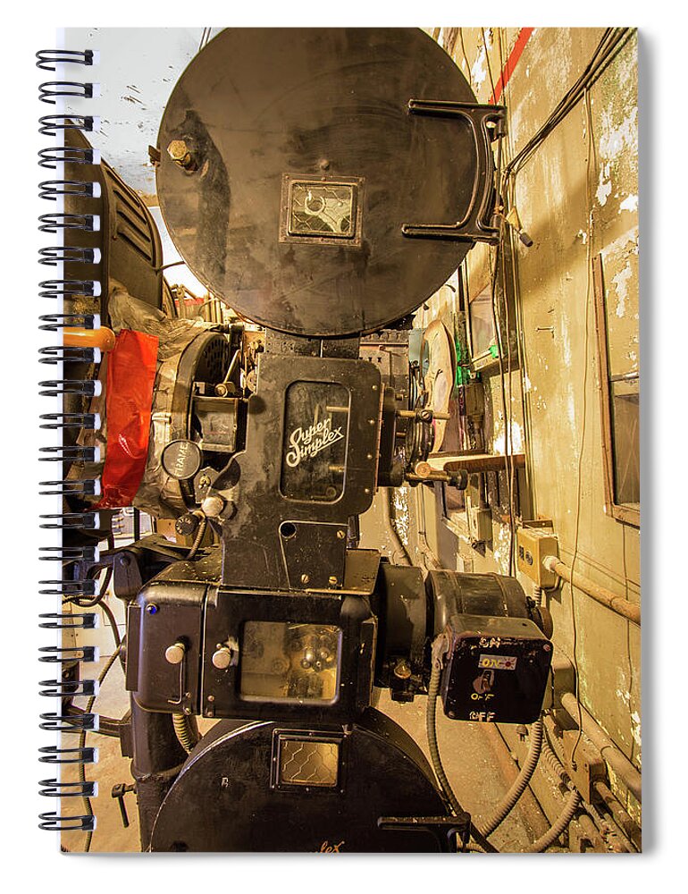 Landsdowne Spiral Notebook featuring the photograph Lansdowne Theater projector by Michael Porchik