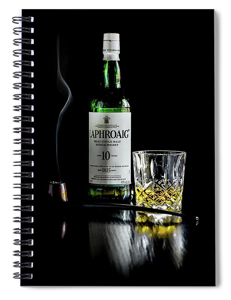 Laphroaig Spiral Notebook featuring the photograph Laphroaig and Pipe Smoke 2 by Adam Reinhart