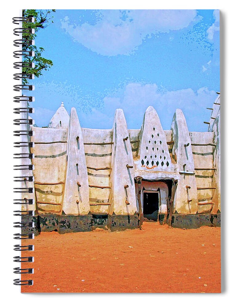 Africa Spiral Notebook featuring the mixed media Larabanga Mosque by Dominic Piperata
