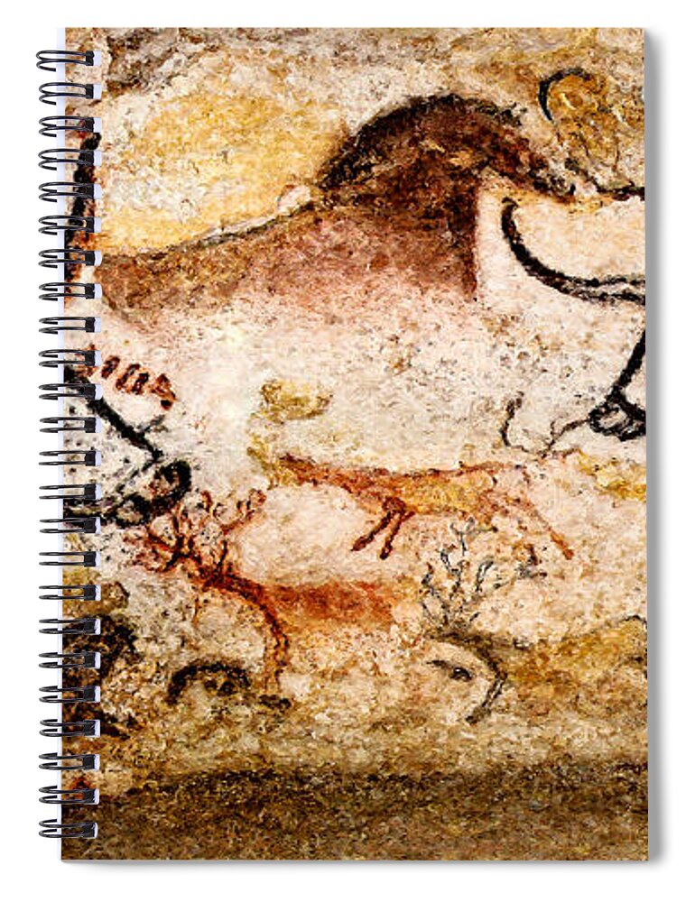 Lascaux Spiral Notebook featuring the digital art Lascaux Hall of the Bulls - Deer and Aurochs by Weston Westmoreland