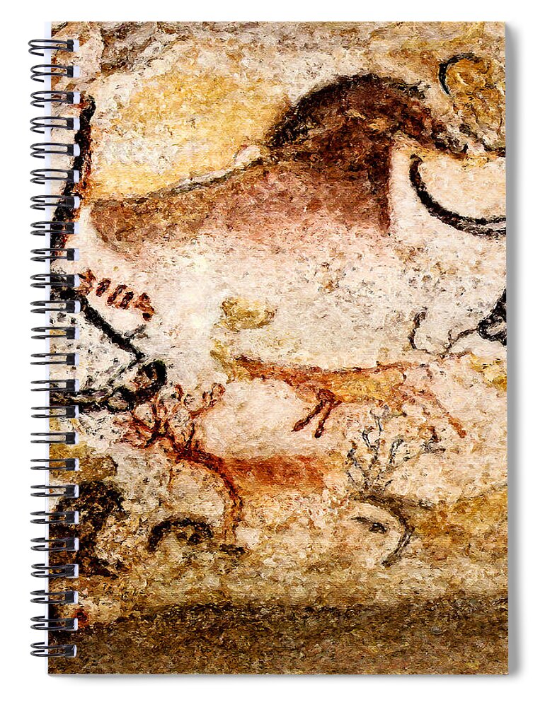 Lascaux Spiral Notebook featuring the digital art Lascaux Hall of the Bulls - Deer between Aurochs by Weston Westmoreland