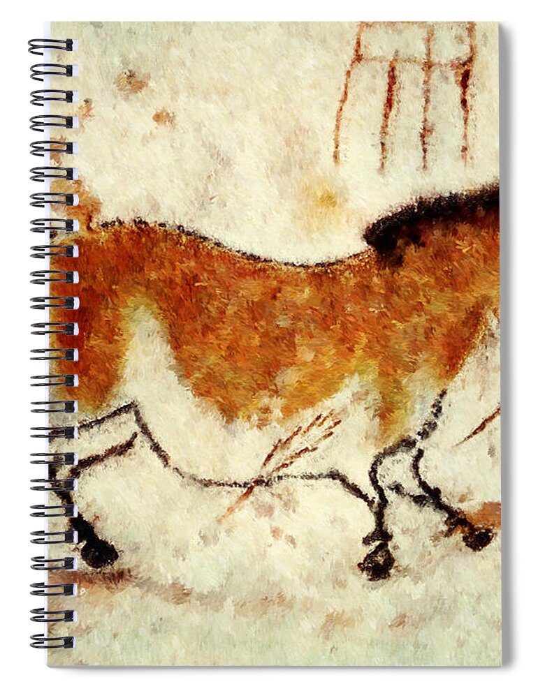 Lascaux Prehistoric Horse Spiral Notebook featuring the digital art Lascaux Prehistoric Horse by Weston Westmoreland