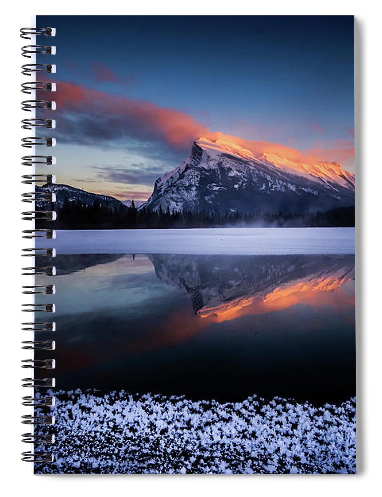 Canada Spiral Notebook featuring the photograph Last Light on Mount Rundle by Peter OReilly