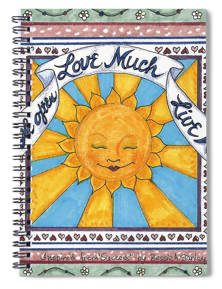Laugh Often Spiral Notebook featuring the mixed media Laugh Love Live by Stephanie Hessler
