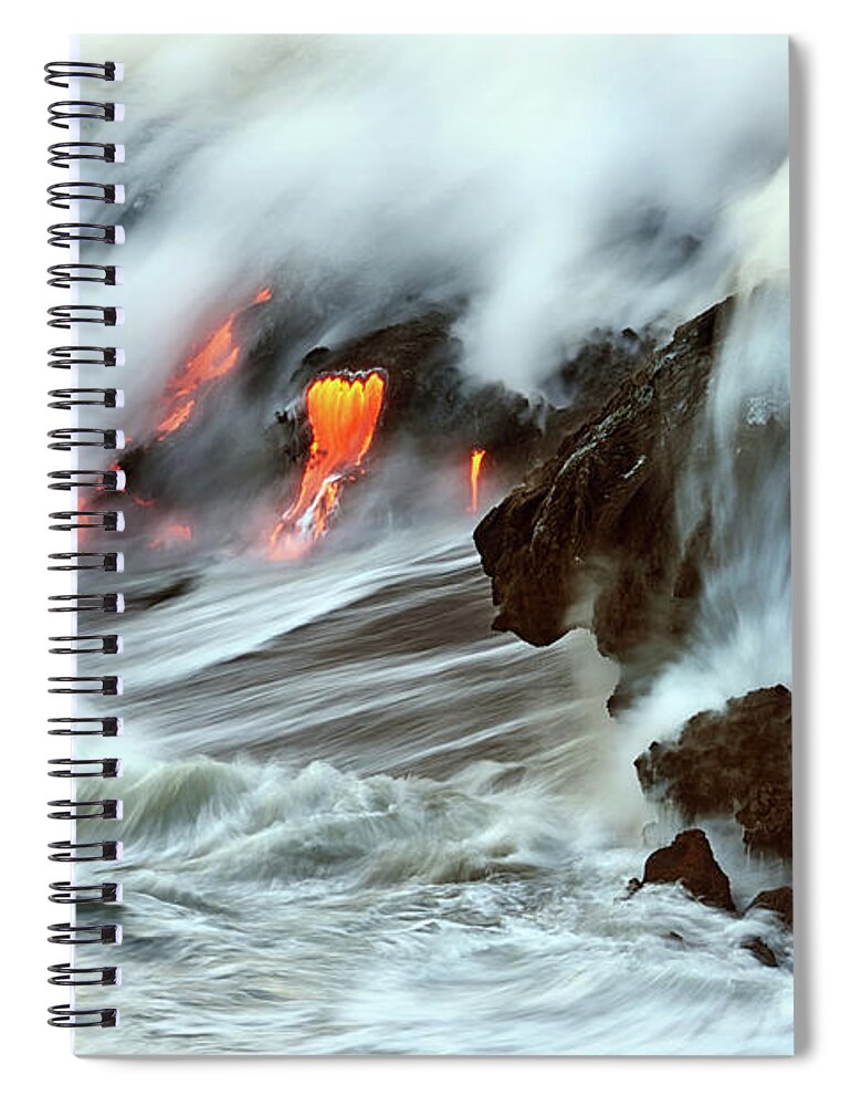 Hawaii Spiral Notebook featuring the photograph Lava and Ocean by Christopher Johnson