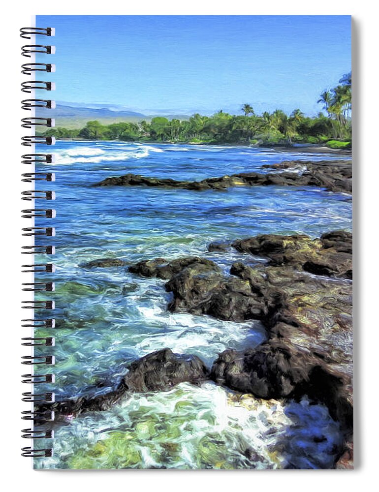 Hawaii Spiral Notebook featuring the painting Lava and Tidepools at Puako, Big Island by Dominic Piperata