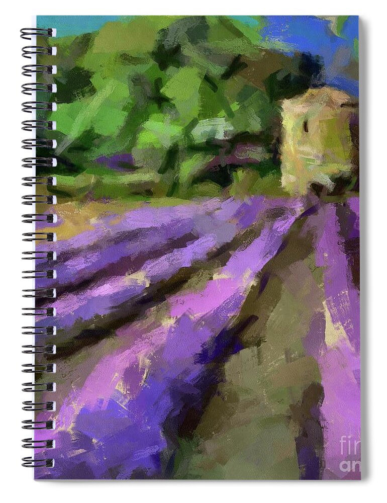 Lavender Spiral Notebook featuring the painting Lavender and Pigeonnier by Dragica Micki Fortuna