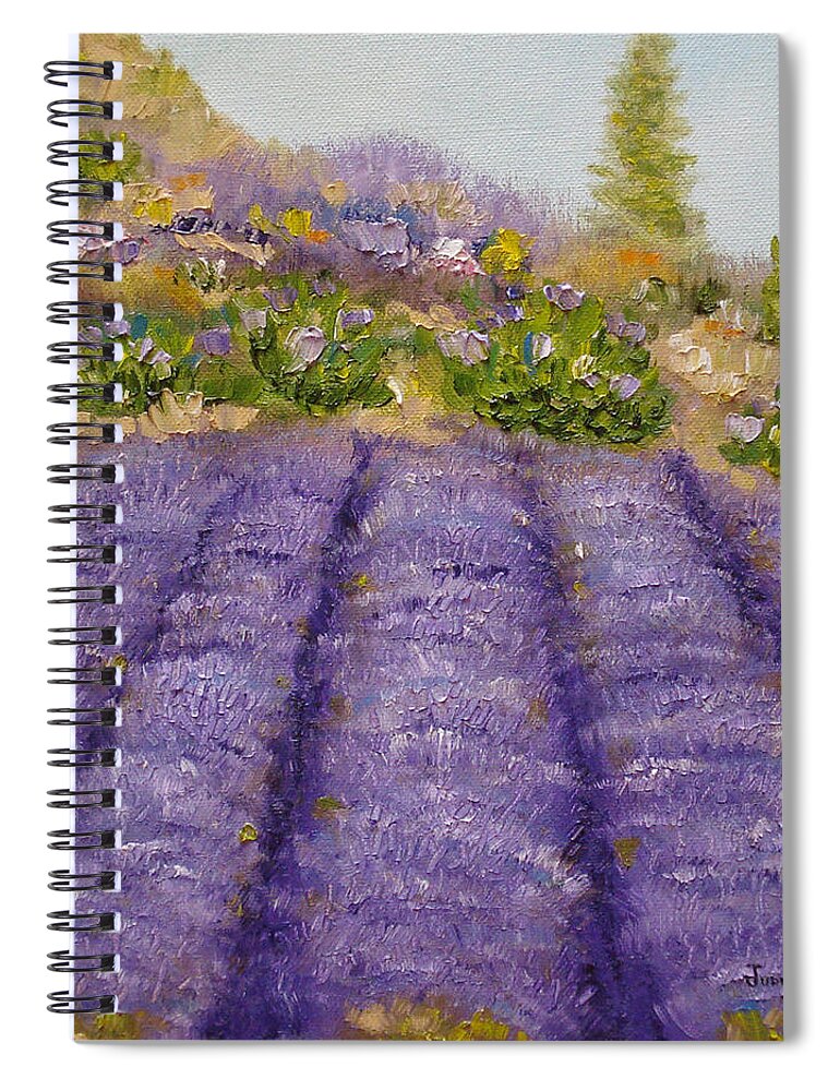 Lavender Spiral Notebook featuring the painting Lavender Field by Judith Rhue