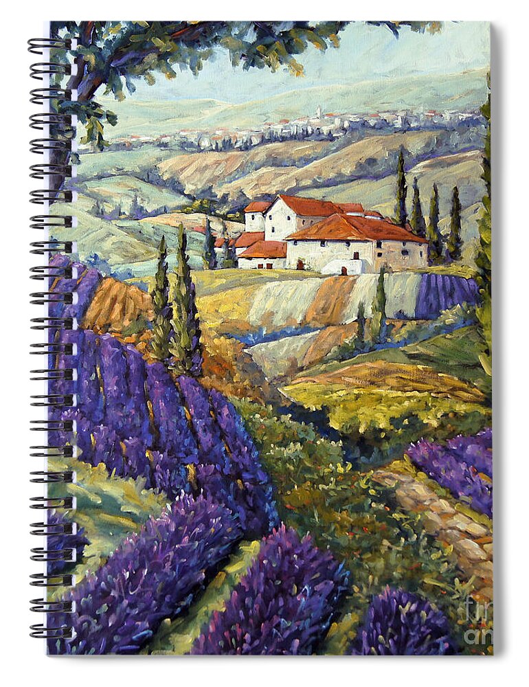 Canadian Artist Painter Spiral Notebook featuring the painting Lavender Fields Tuscan by Prankearts Fine Arts by Richard T Pranke