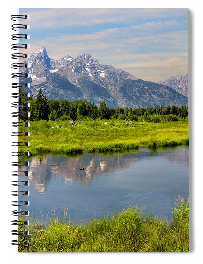 Mount Moran Spiral Notebook featuring the photograph Lavender Teton Peaks by Karen Jorstad