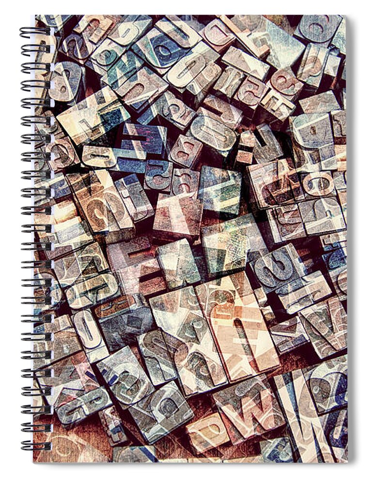 Letters Spiral Notebook featuring the digital art Layers of Letters by Phil Perkins