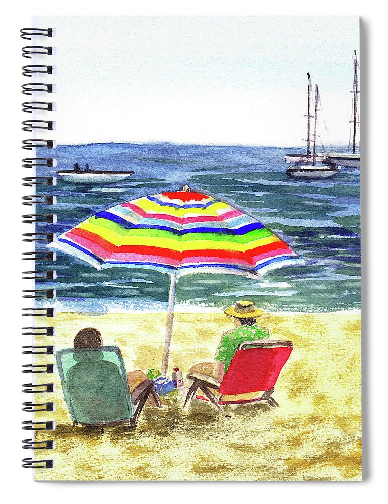 Lazy Times Spiral Notebook featuring the painting Lazy Times Summer Beach Ocean Shore by Irina Sztukowski