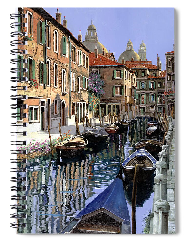 Venice Spiral Notebook featuring the painting Le Barche Sul Canale by Guido Borelli